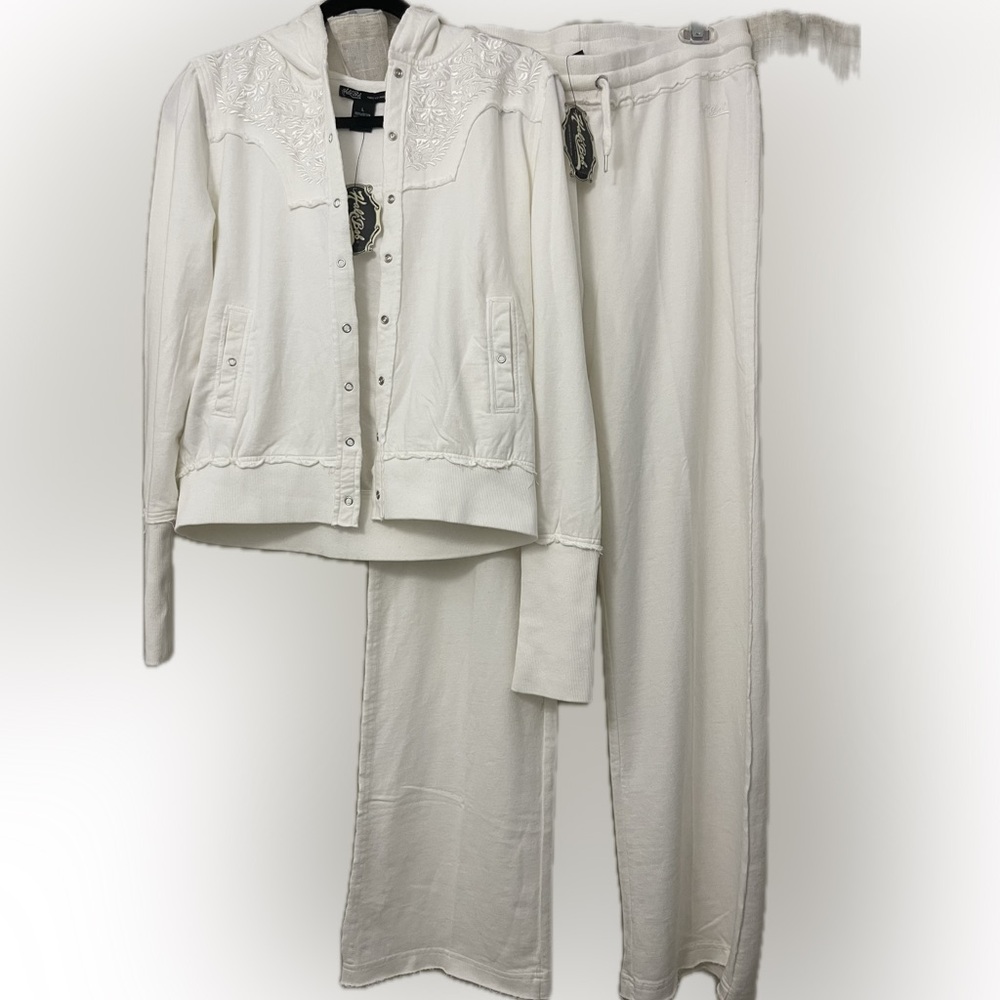 Hale Bob 2-Piece Tracksuit Set NWT - White Hoodie & Wide Leg Track Pants - Large